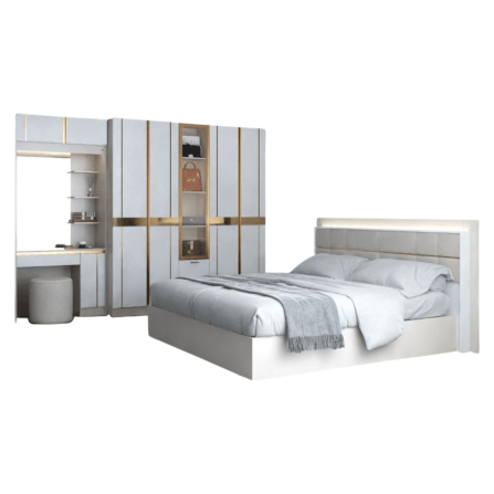 ชุดห้องนอน + ที่นอนสปริง 6 ฟุต WISDOM DESIGN FURNITURE รุ่น RACHEL200 สีขาว/ครีม_6